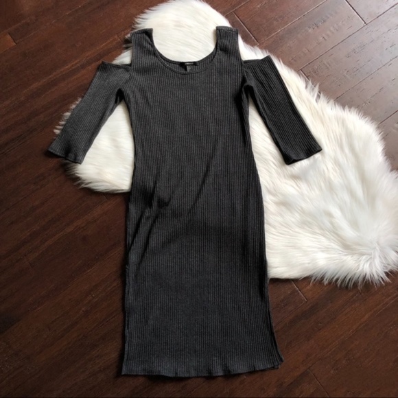 Forever 21 Dresses & Skirts - gray ribbed forever 21 cutout shoulder dress